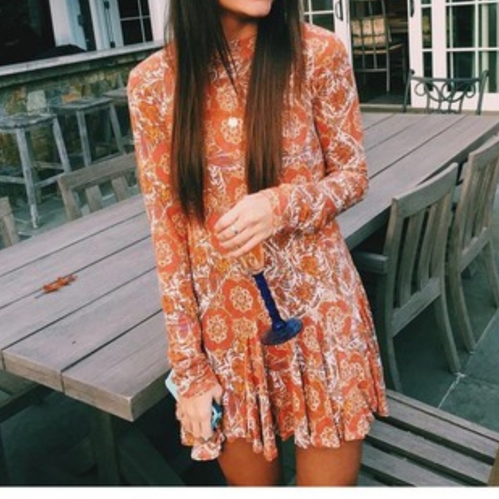 Free People Orange Long Sleeve Mini Dress 🧡
